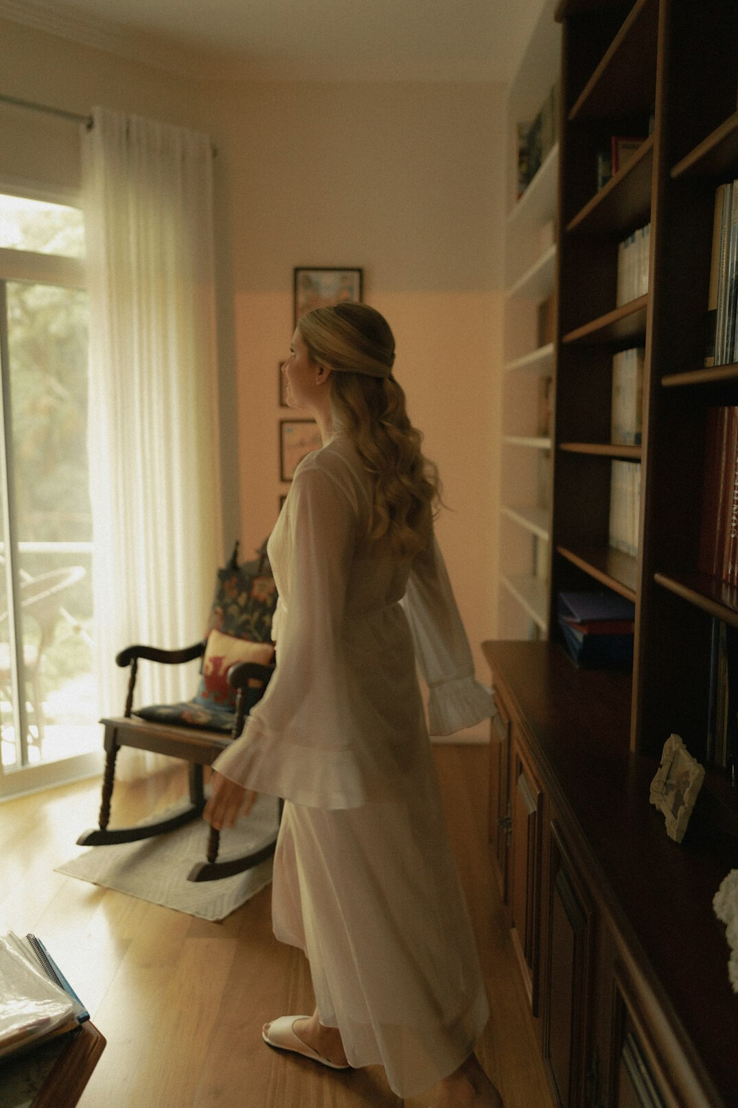 person reading book in quiet room