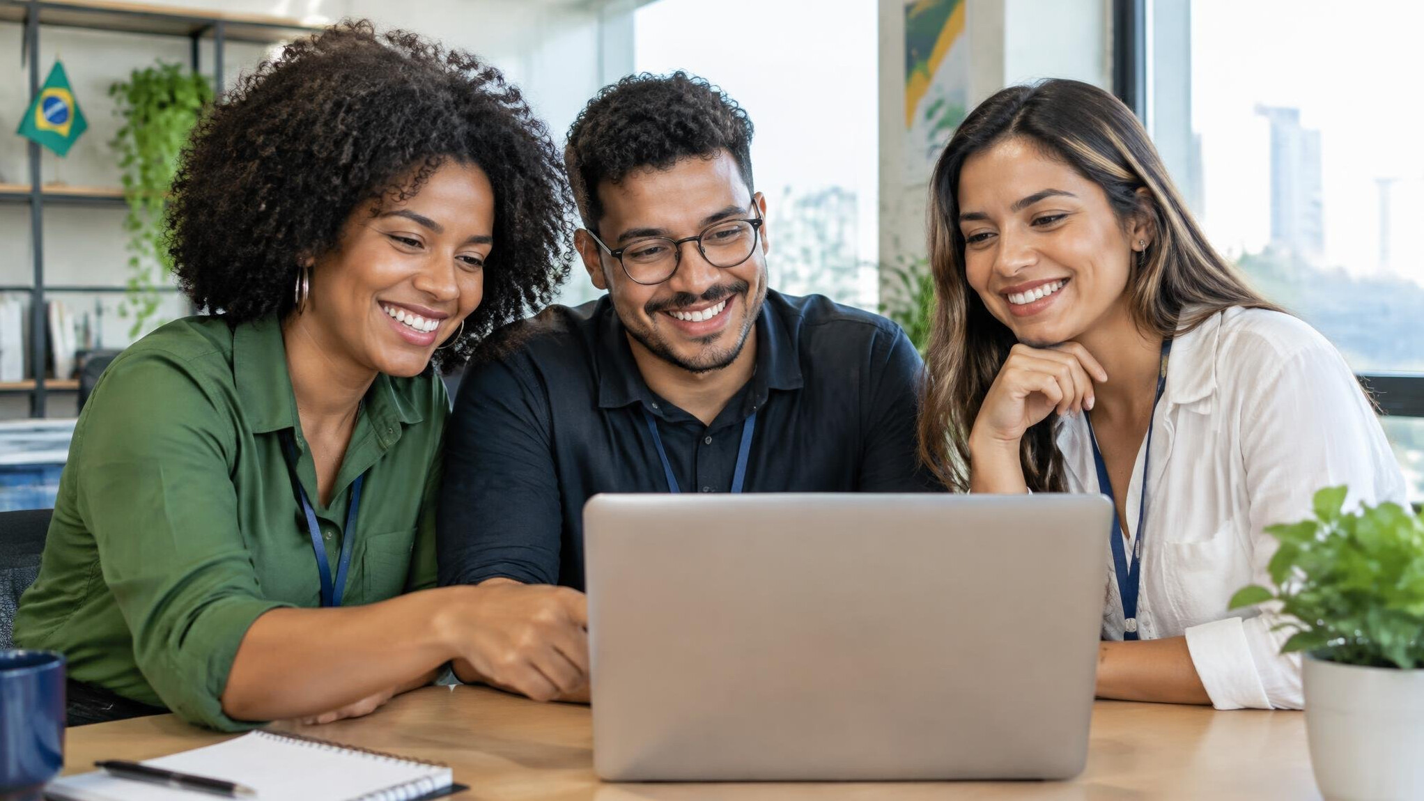 Colleagues smiling while working together